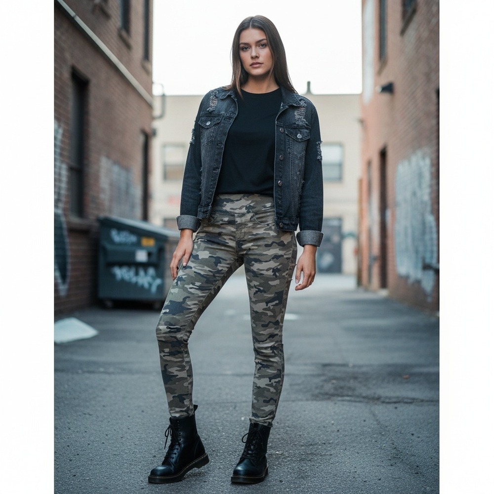 Rock &‎ Republic The Slimming Denim Pants Pull On Fever Green Camo 28x26 Outdoor